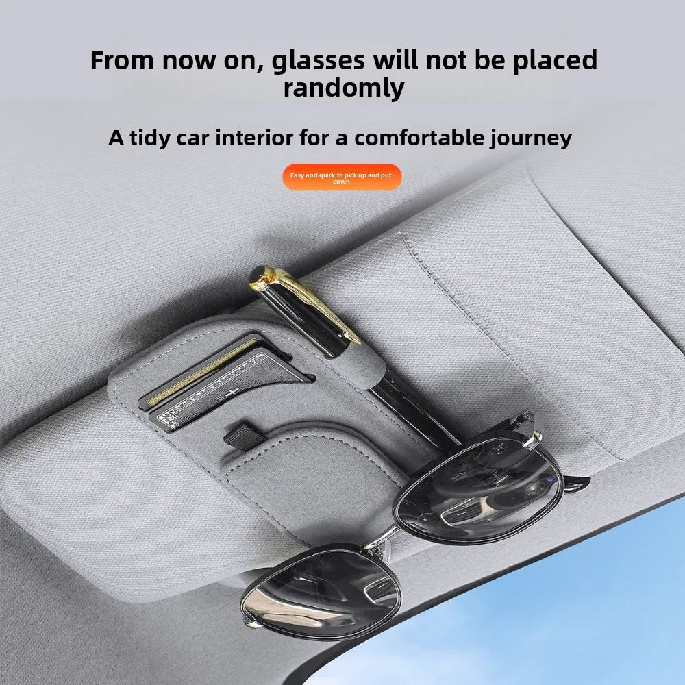 Magnetic Sunglasses Holder for Car Sun Visor, Leather Car Eyeglass Clip, Universal Auto Visor Glasses Hanger Ticket Card Holder