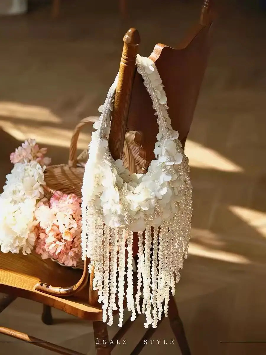 Fashion Sequins Handmade Hobo Bag Beads Beading Tassel Women Handbag Luxury Exquisite Banquet Bag Wedding Party Clutch Purse