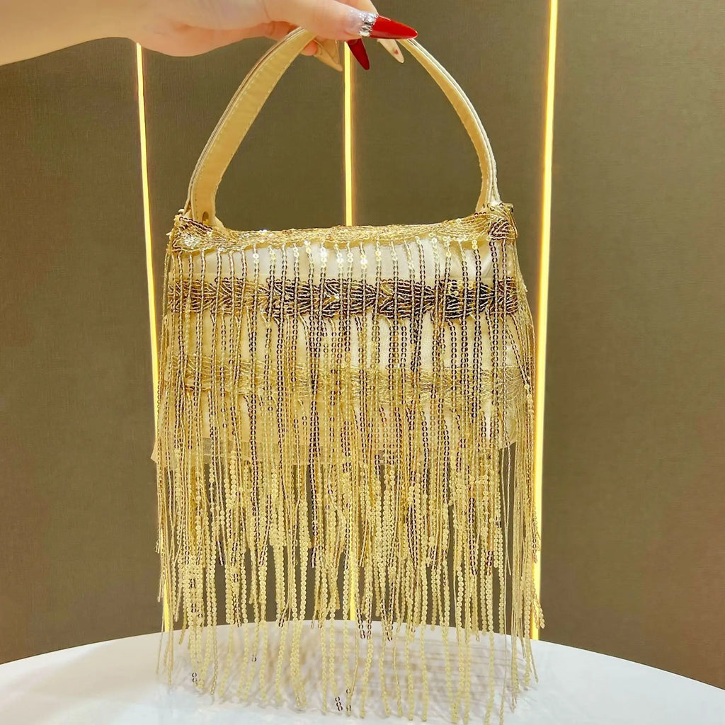 New tassel handbag niche wedding dinner bag sequined messenger bag versatile fashion shoulder banquet bag