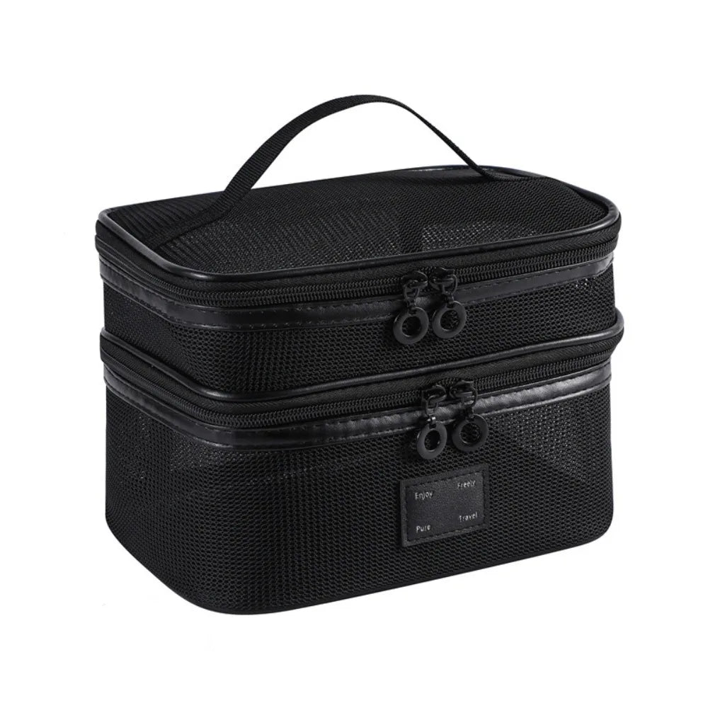Portable Mesh Handheld Makeup Bag Lightweight Zipper Transparent Mesh Cosmetic Bag Square Large Capacity Cosmetic Cases