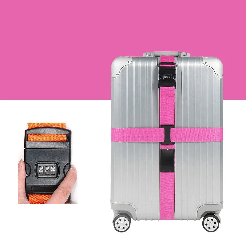 Cipher Lock Suitcase Strap Adjustable Luggage Strap Cross Packing Belt Travel Essential Accessories Suitcase Supplies Fixed Belt
