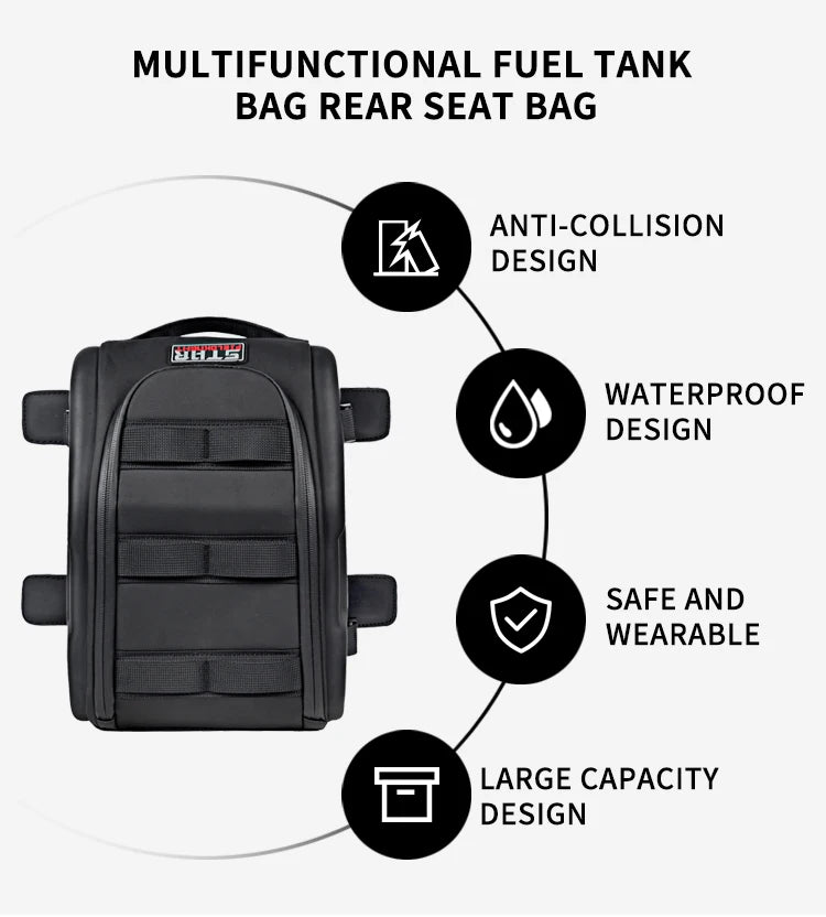 Motorcycle Seat Back Bag Tail Box Waterproof Riding Racing Large Capacity Hard Case Luggage Bag Black Fuel Tank Motorbike Bags