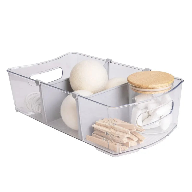 Clear Wide Closet and Laundry Organizer Bin with Dividers