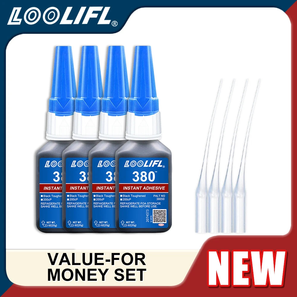 Loolifl380 Black 20g Super Glue Instant Fast-Drying Cyanoacrylate Adhesive Leather Rubber Wood Metal Strong Bonding Liquid Glue