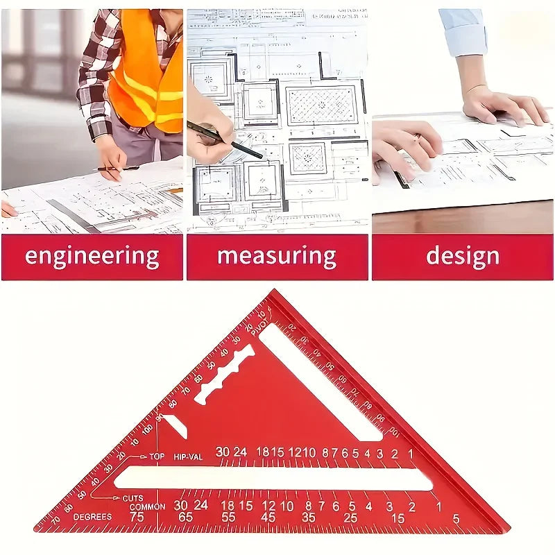 Precision 7/12 Inch Aluminum Alloy Triangle Ruler Woodworking Measuring Tools Durable Metal Metric Imperial Gauging Angle Finder