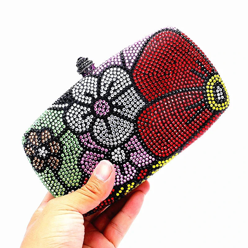 Women's Multi-Flower Rhinestone Clutch Luxury Diamond Wedding Purse Crystal Dinner Handbag Designer Party Stones Minaudiere Bag