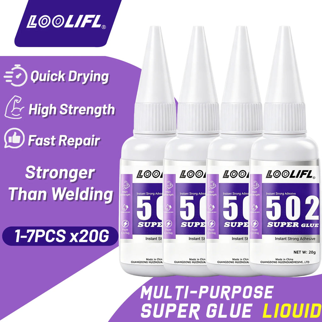 1/2/3/5/7pcs LOOLIFL 502 Super Glue Quick Dry Instant Strong Bond Adhesive For Home Office Industrial Repair Materials Tool 20G
