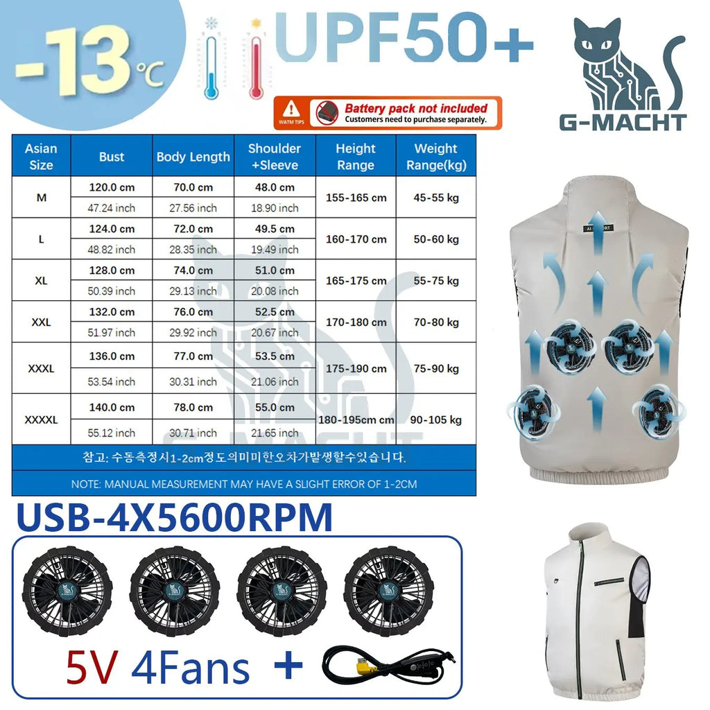 G-MACHT Summer Breathable Wearable Cooling 2-3-4Fans Vest Ice Cooling Air Conditioner Clothes For Outdoor Fishing Heat Resistant