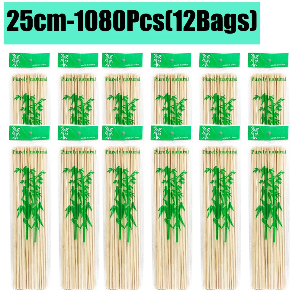 90-1350Pcs Disposable BBQ Bamboo Sticks 15/20/25/30cm for Grilling, Fruit, Kabob,BBQ, Barbecue, Kitchen, Camping, Outdoor