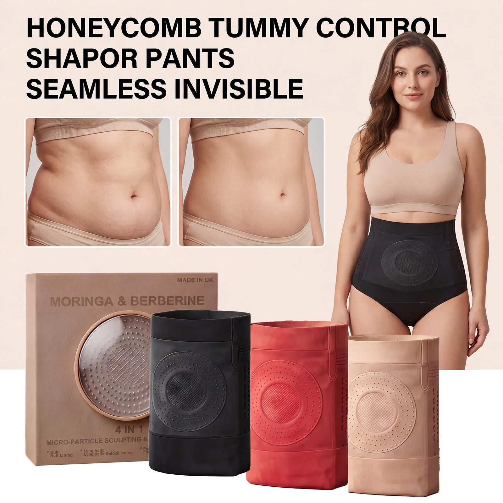 Women Honeycomb Shaping Panties 3 Colors Soft Skin Friendly Butt Lifting High Waist Shorts Breathable Tummy Sculpting Briefs
