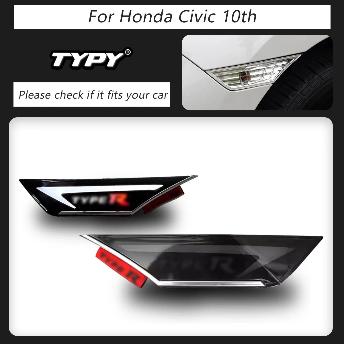 2 PCS Car Lights Daytime Running Light For Honda Civic Marker Side Lamp 10th Gen 2016-2021 Hatchback Type R Si Turn Signal Light