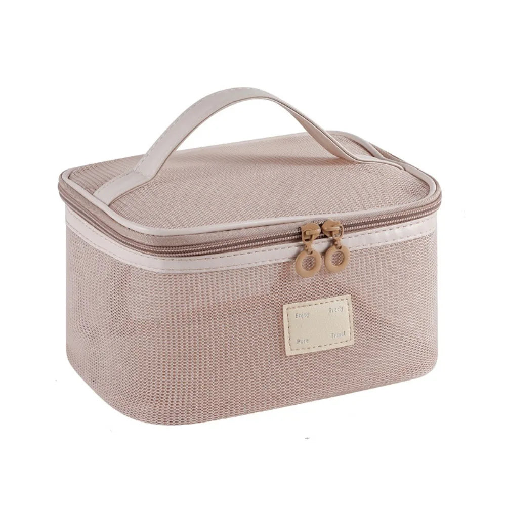 Portable Mesh Handheld Makeup Bag Square Lightweight Storage Toiletry Bag Zipper Large Capacity Transparent Mesh Cosmetic Bag