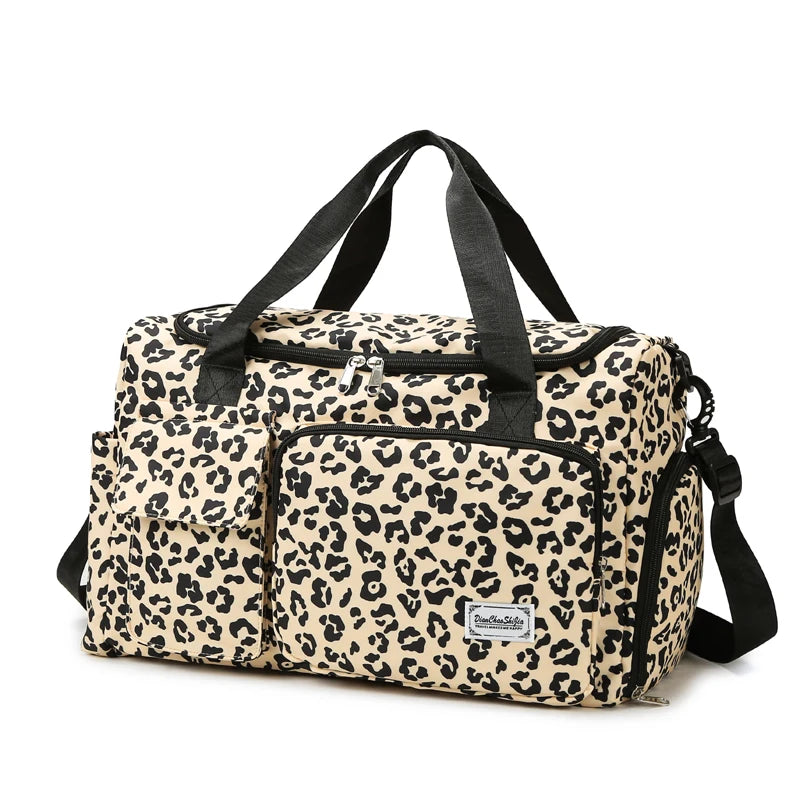 Classic Leopard Print Large Capacity Leisure Luggage Bag With Multiple Pockets And Shoe Compartment Sports Fitness Travel Bag