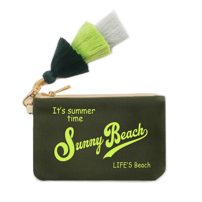 Customizable Letter Purse Leisure Personality Tassel Design Canvas Cotton Women's Clutch Office Gifts Beach Wallet iPhone Bag