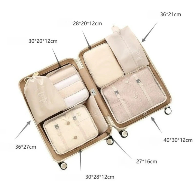7Pcs/set Travel Luggage Storage Bags Toiletries Shoes Clothing Underwears Sorting Organizer Bag Set