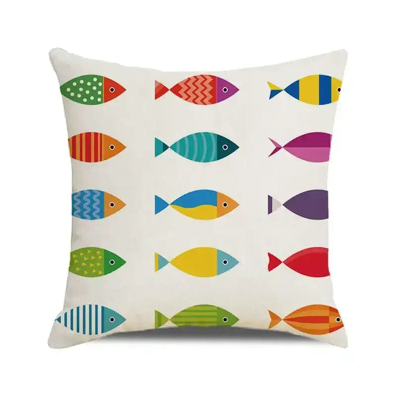 Ocean breeze and small fish pattern Double-sided Printed pillow cover Short plush Suitable living room sofas throw cushion cover