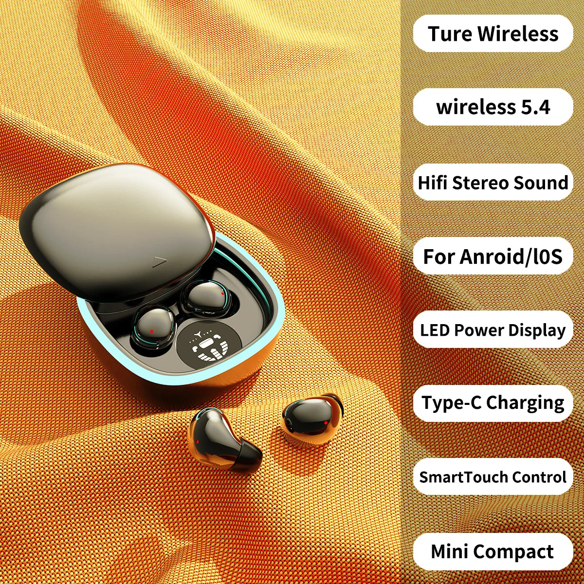 Bluetooth Wireless Earbuds, Noise Cancelling, LED Display, Ultra-Thin Mini Design for Sleeping, Long Battery Life