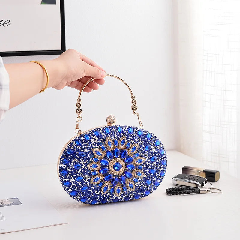 Alirattan 2026 New Flower Rhinestones Evening Bags Metal Prom Clutch Diamonds Clutch Chain Shoulder Handbags
