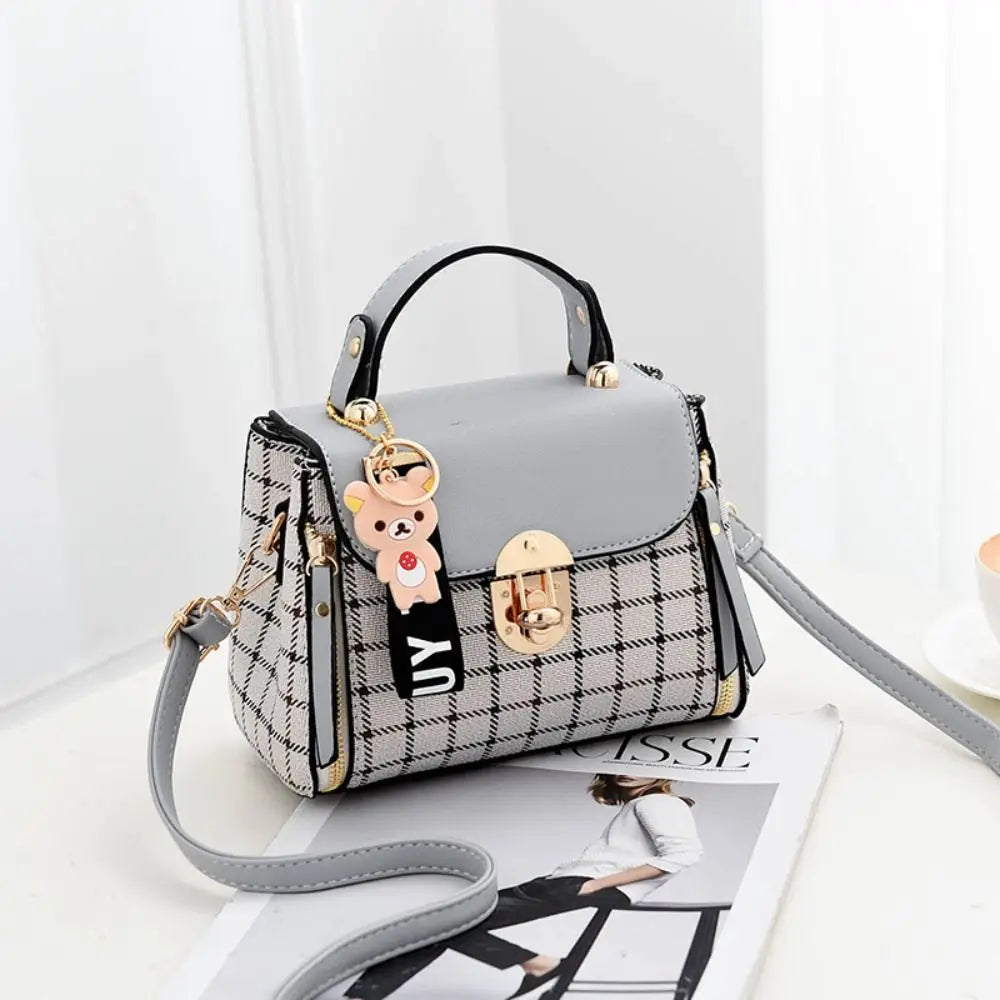 New PU Leather Shoulder Bags Plaid Pattern Buckle Handbags Flap Messenger Bag Women