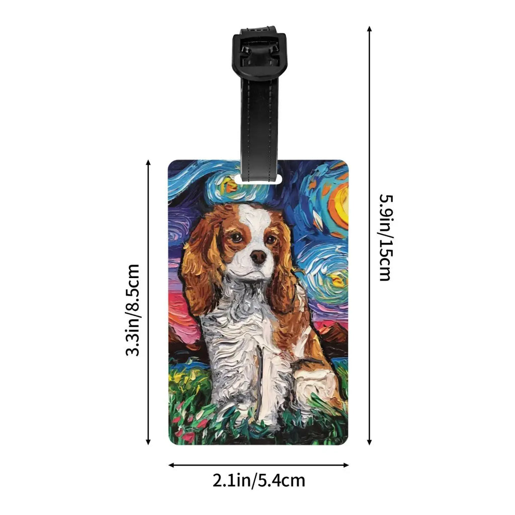 Custom Cavalier King Charles Spaniel Pet Portraits Art Luggage Tag Dog Suitcase Baggage Privacy Cover ID Label