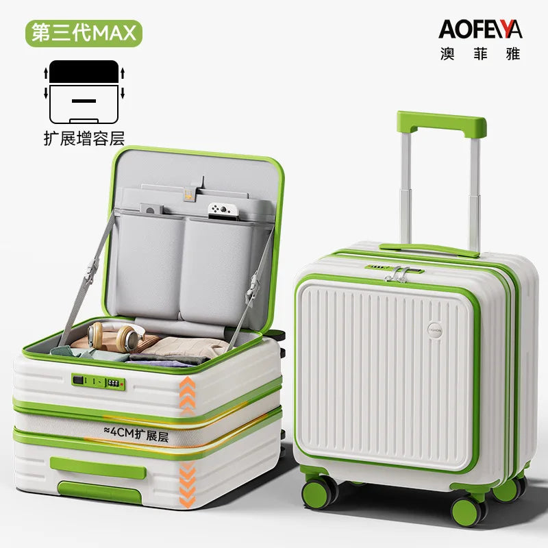 Front Opening Luggage 18 20 Inch Carry On Suitcase Lightweight Spinner Wheels Mini Travel Trolley Case with Laptop Compartment