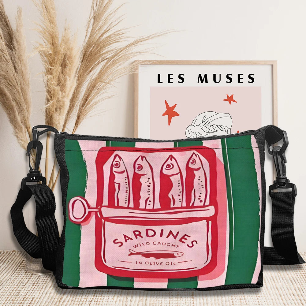 Women Shoulder Bag Colorful Trendy Sardines Shopping Bags for Lady Cartoon Grocery Tote Bag Handbags Casual Crossbody Bag