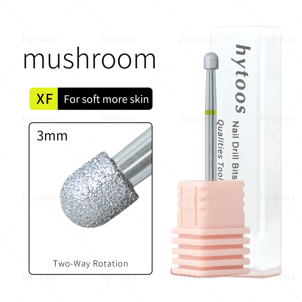 HYTOOS Mushroom Diamond Nail Drill Bits Chrome Pro Russian Cuticle Bit for Nail Drill Dead Skin Cleaner Nails Pre-treatment Tool