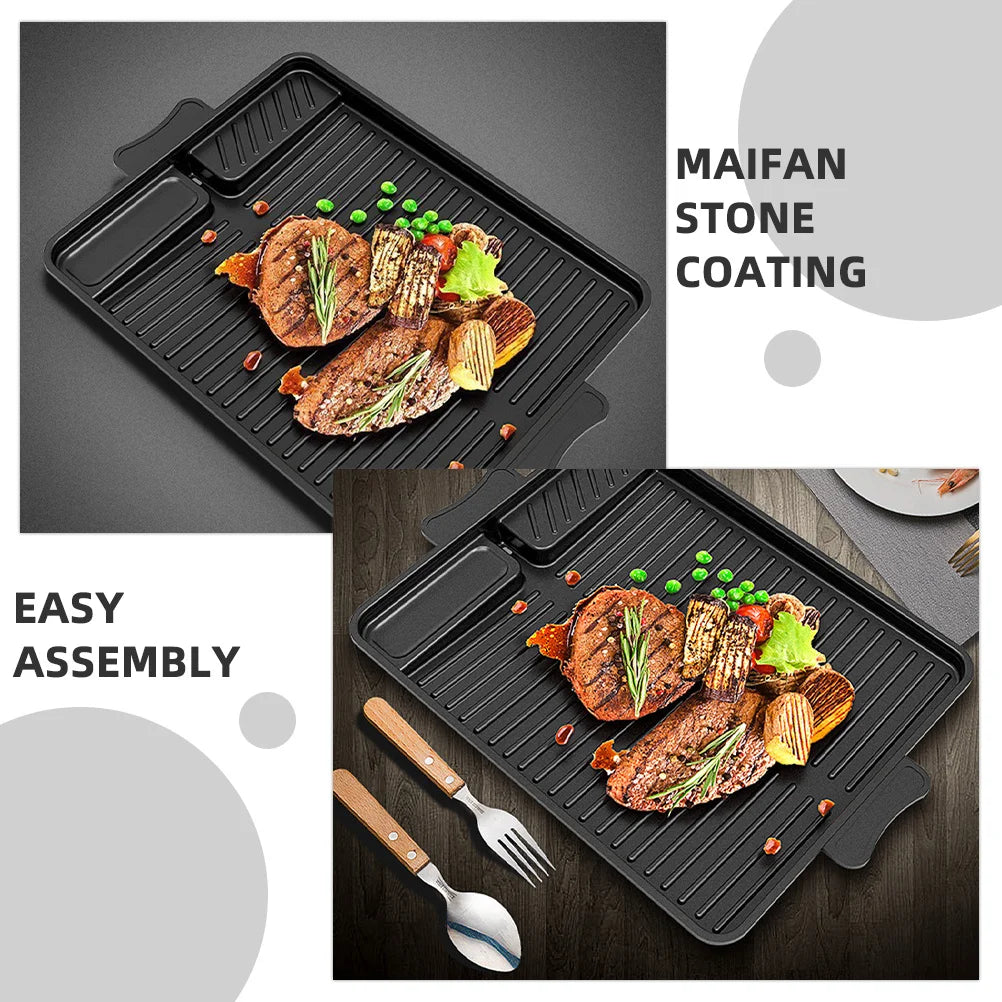 Korean Bbq Pan Large Rectangular Maifan Stone Nonstick Grill Plate Indoor Outdoor Stove Top Camping Barbecue Oil Spill Baking