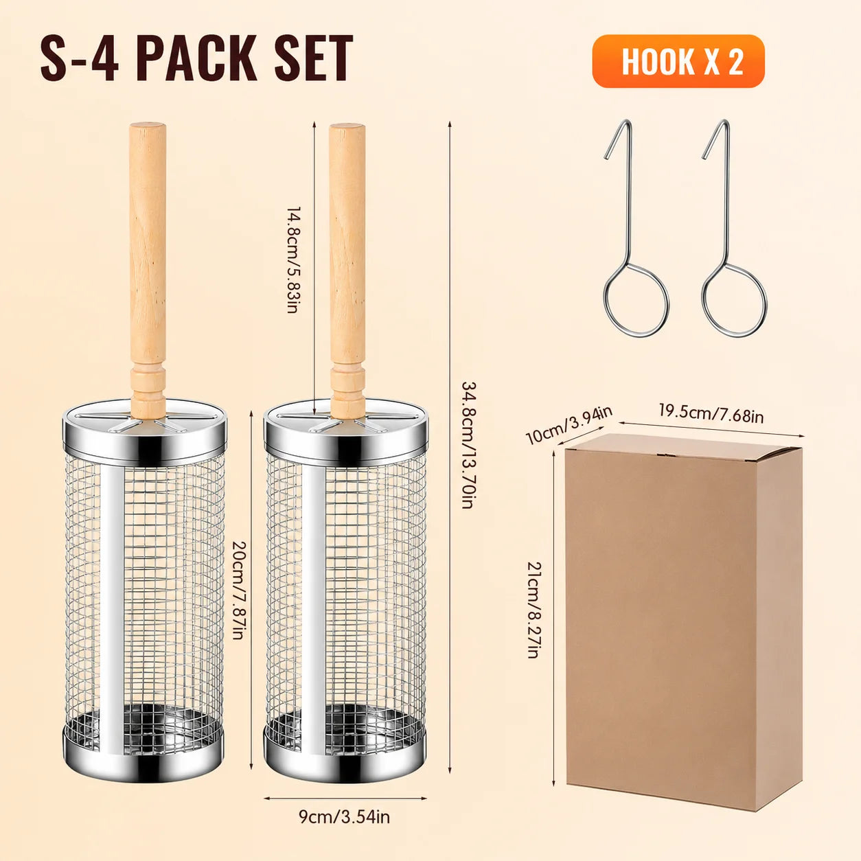 4/6/8 Pack Stainless Steel Rolling Grilling Basket Set Wooden Handle Outdoor Camping BBQ Vegetable Meat Grilling Accessories
