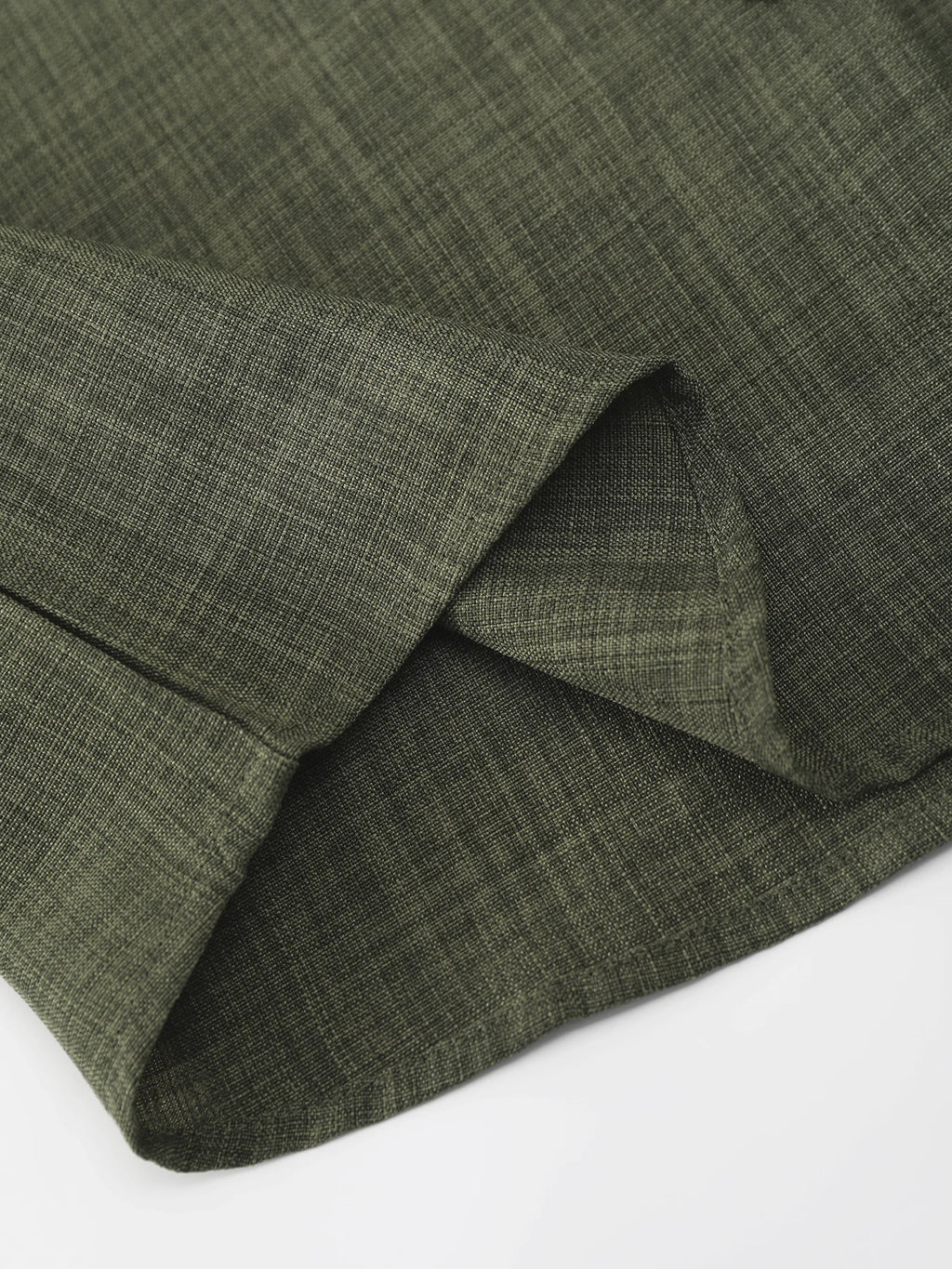 Men's Spring and Autumn Thin Cotton-Linen Two-Piece Set, Army Green Collared Long-Sleeve Shirt and Straight-Leg Pants, Vintage Wooden Button Loose Comfortable Casual Men's Outfit Set