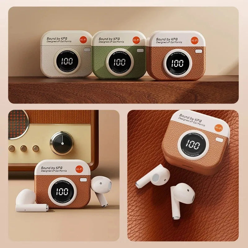 TWS Wireless Retro Earphone Sound By KFG ENC DT3 360°ACS 5.4 Bluetooth With Touch Control LED Power Display Sports Headset Gift