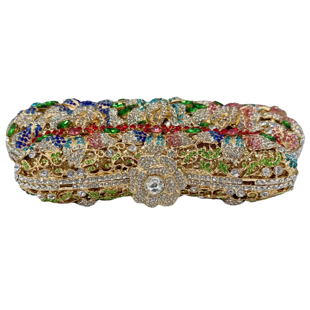 High Quality Flower Hollow Diamond Wedding Dinner Ladies Diamond Chain Bag Evening Bag