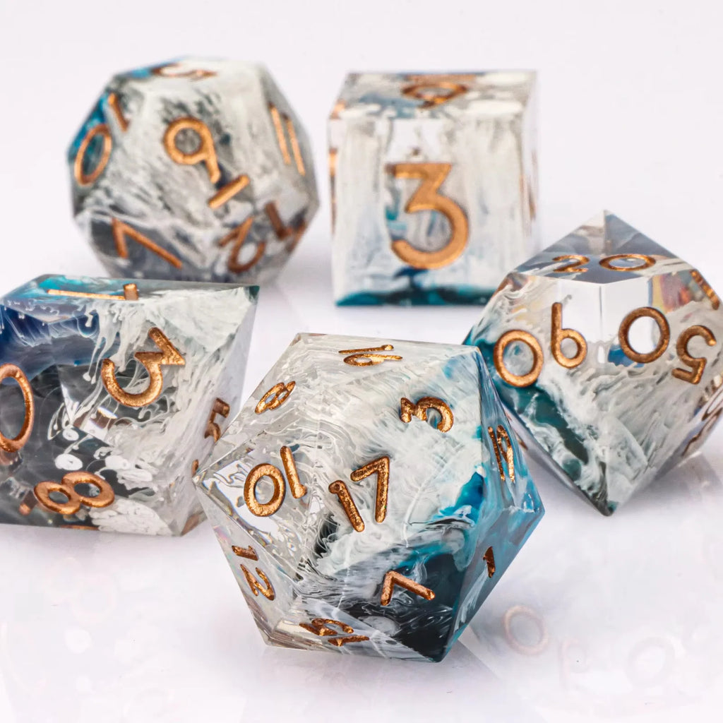 Dragon Eye Dice Set with Full Liquid Core & Sharp Edge | for D&D, Pathfinder RPG | Metallic Resin Dungeon Master Dice | for Gift