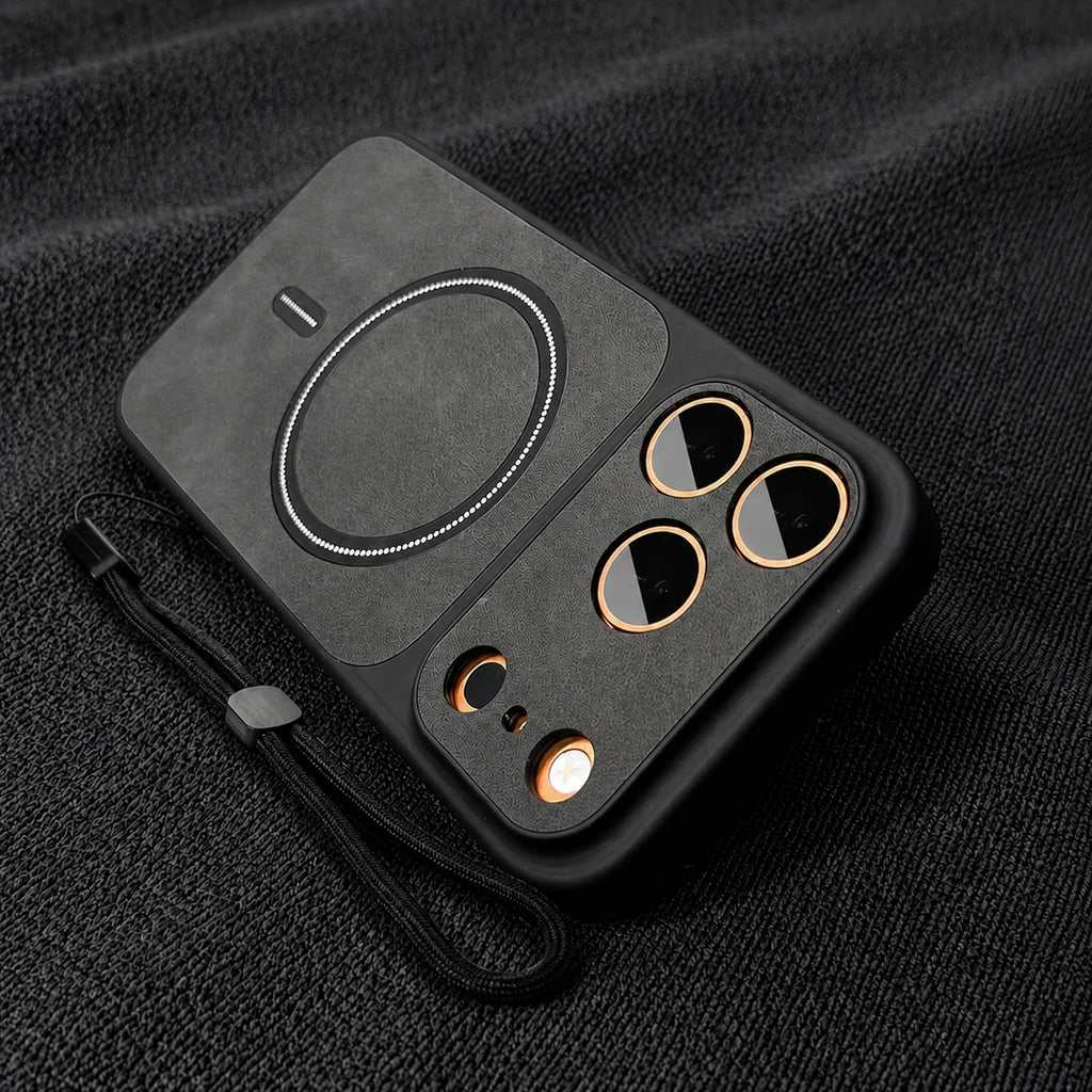 Luxury Matte Leather Magnetic Phone Cases for IPhone 17Air 17 16 15 14 13 Pro Max for Magsafe Wireless Charge with Lanyard Cover