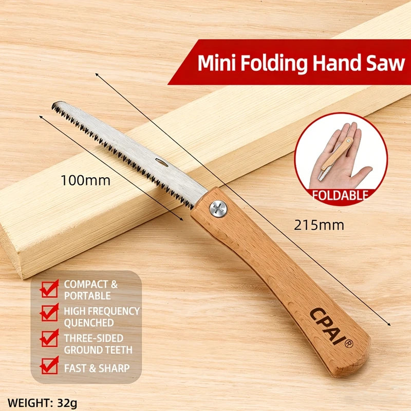 1pcs Mini Hand Saw for Wood, Portable Folding Saw with Walnut Handle, Cuts Branches, PVC & Lumber, Compact Storage