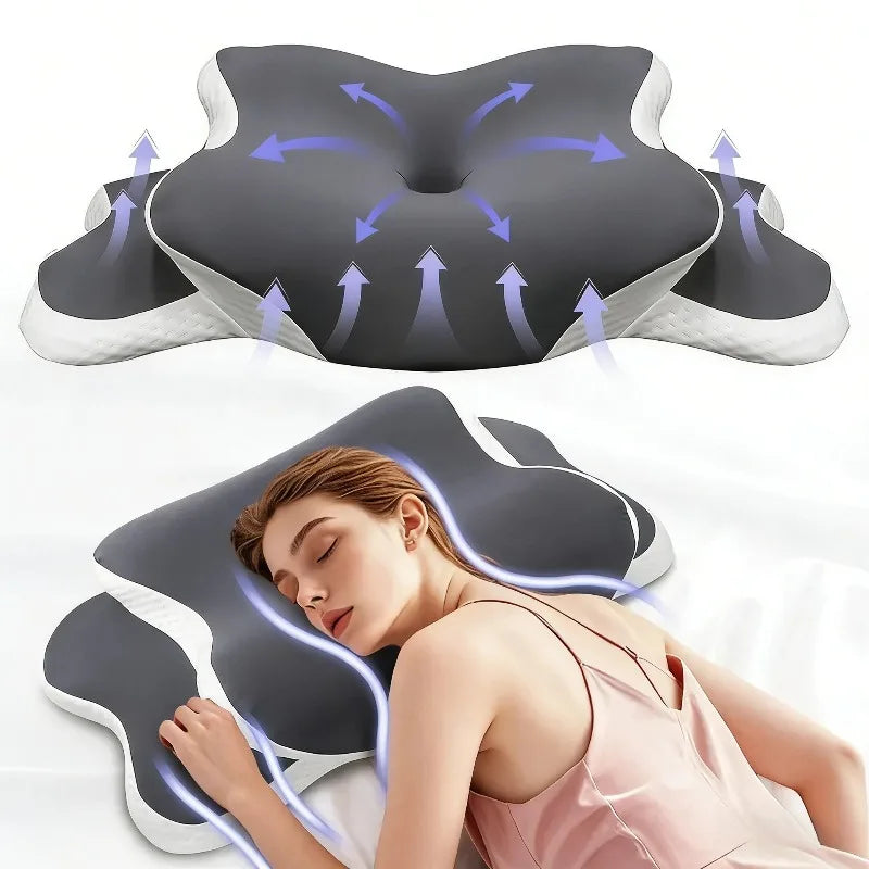 Dual Height Memory Foam Cervical Pillow with Armrest Grooves for Neck Pain Relief Ergonomic Orthopedic Support Side Back Sleeper