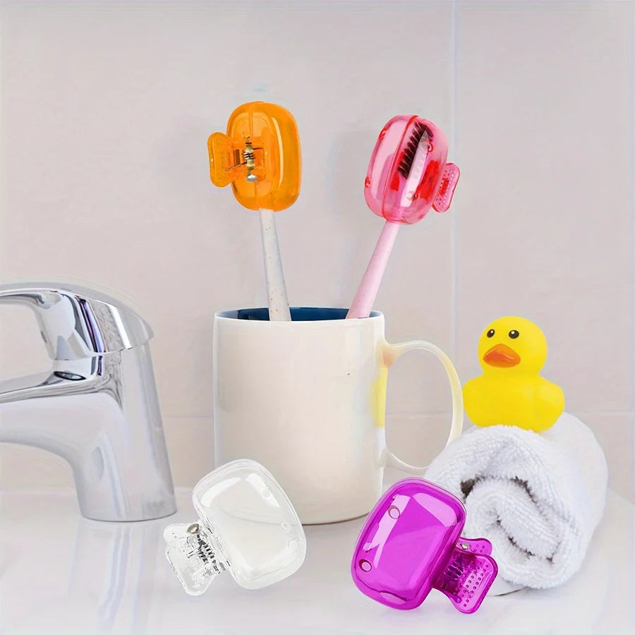 5pcs Portable Toothbrush Head Cover Clips Plastic Dustproof Head Germproof Protector Caps Travel Hiking Camping Bathroom