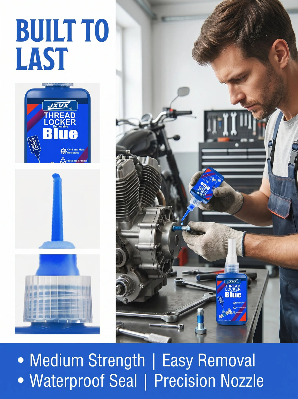 1–3 Pieces of 50ml Anaerobic Adhesive, Medium Strength, Quick-Drying Threadlocker, Oil and Water Resistant, Heat Resistant. Suitable for Metal Bolts, Nuts, and Screws