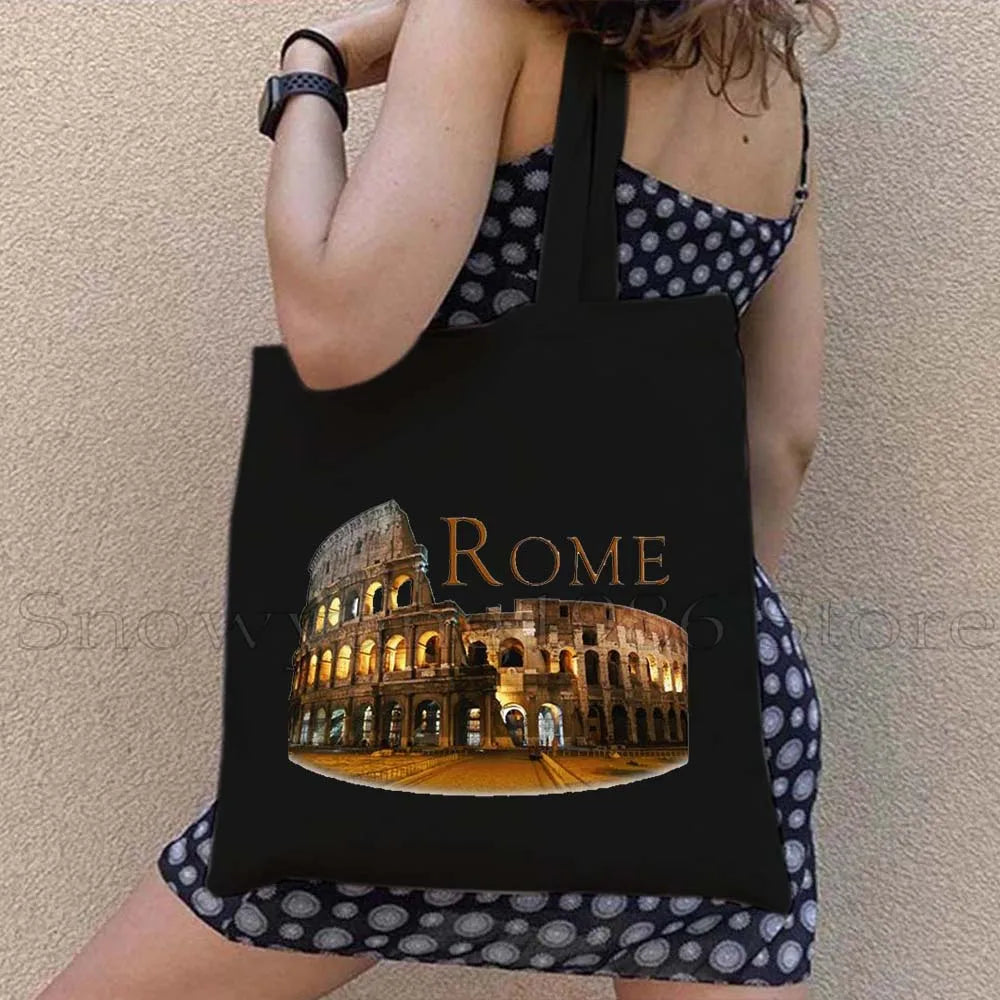 Funny Ciao Bella Saying Italy Flag Rome Colosseum Firenze Florence Panorama Italian Canvas Tote Bag Shopper Girl Casual Handbag
