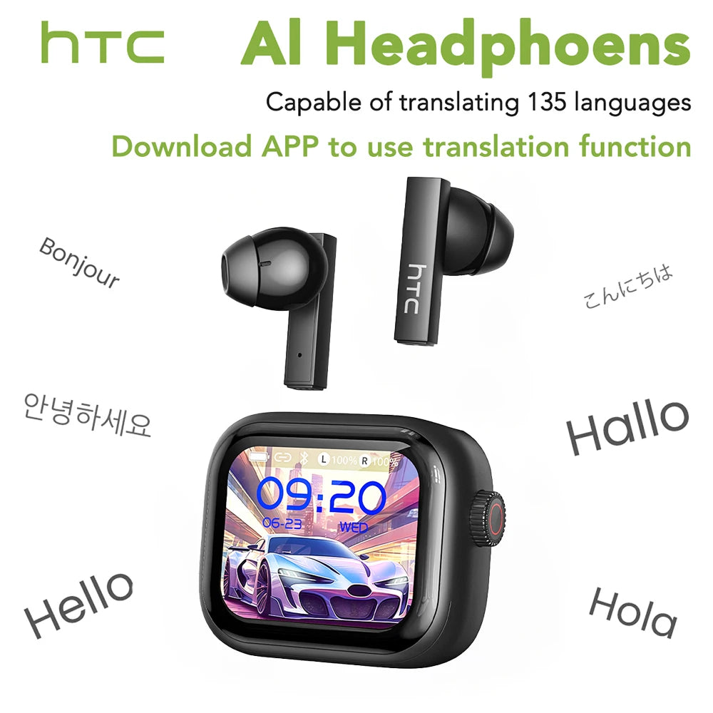 HTC Original AI Translator Wireless Bluetooth Earphones NE40 LED Touch Screen Earbud HiFi Sound Noise Reduction Sports Headphone