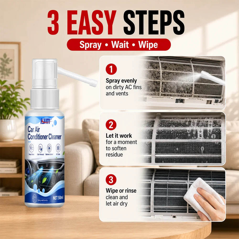 Automotive Air Conditioner Foam Cleanser 50ml Dual Nozzle Spray Car AC Vent Dust Mildew Deodorizing Care Agent