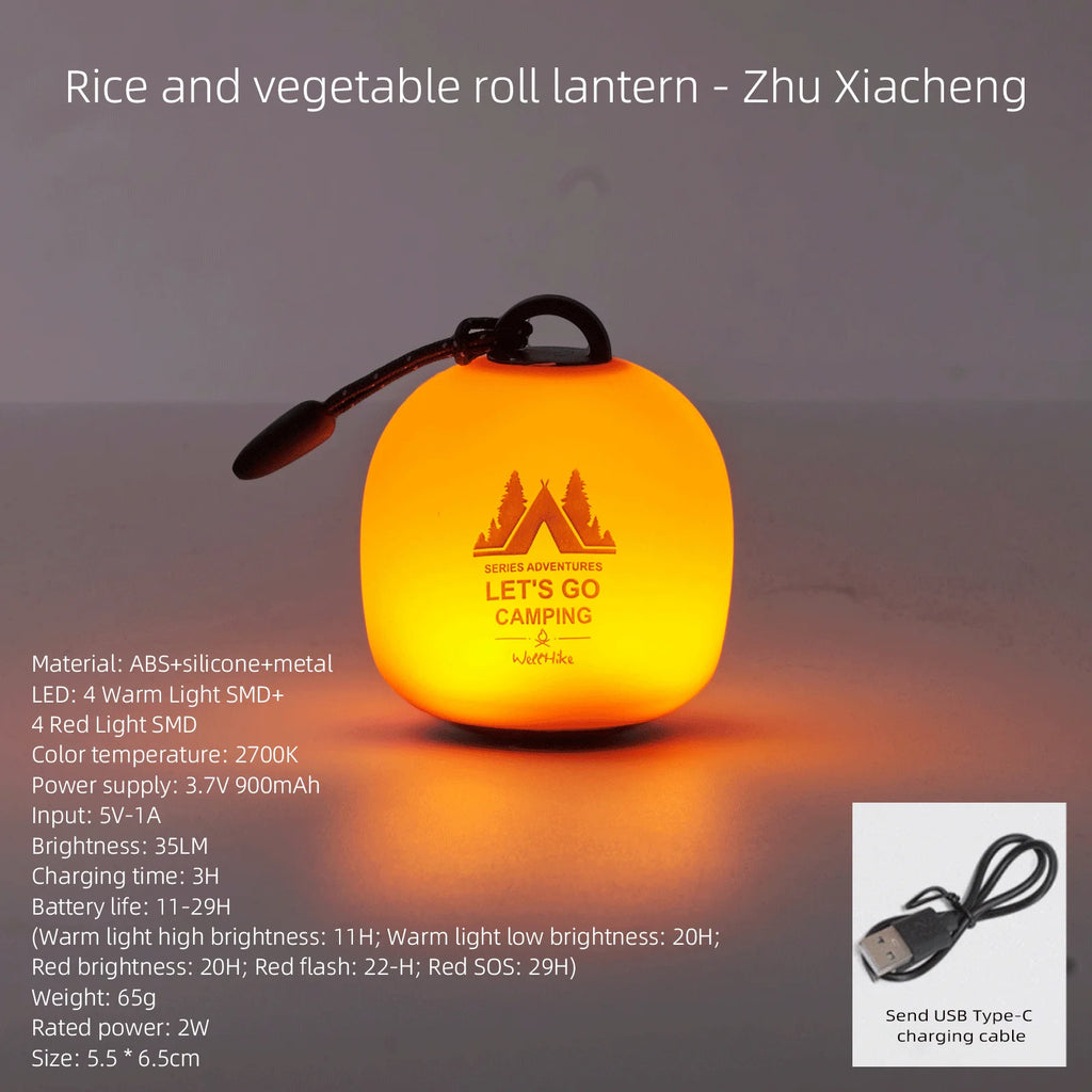 WELLHIKE Squishy Rice Ball Silicone LED Camping Light, Rechargeable Dimmable Long-Lasting Outdoor Ambient Lamp