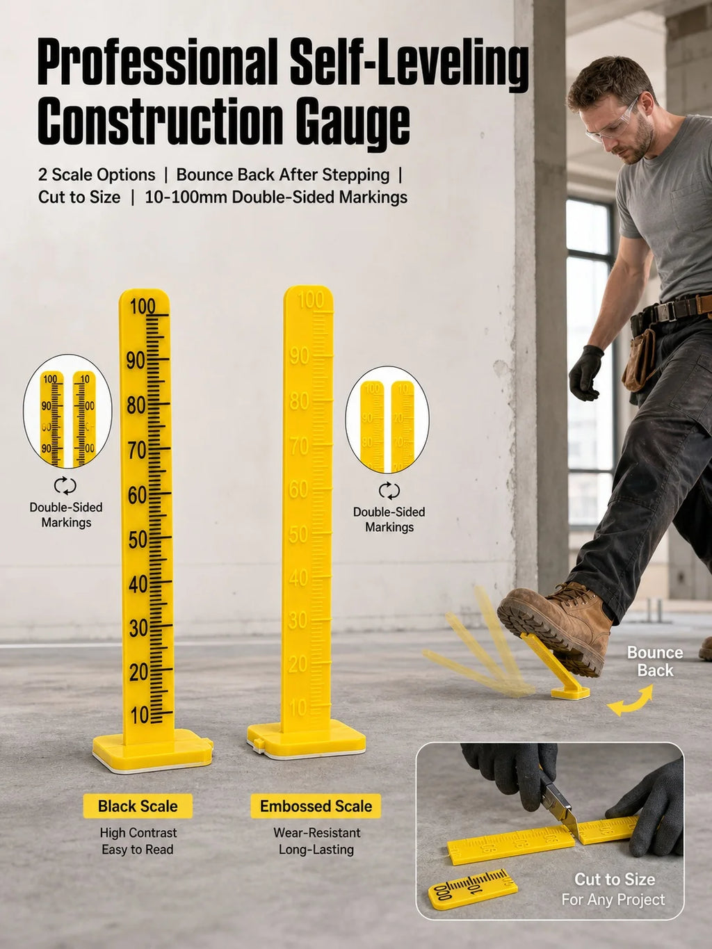 100Pcs Self Leveling Pins 4-Inch Level Stick Pegs for Tile Stone Ceramic & Floor Concrete - Installation Tools