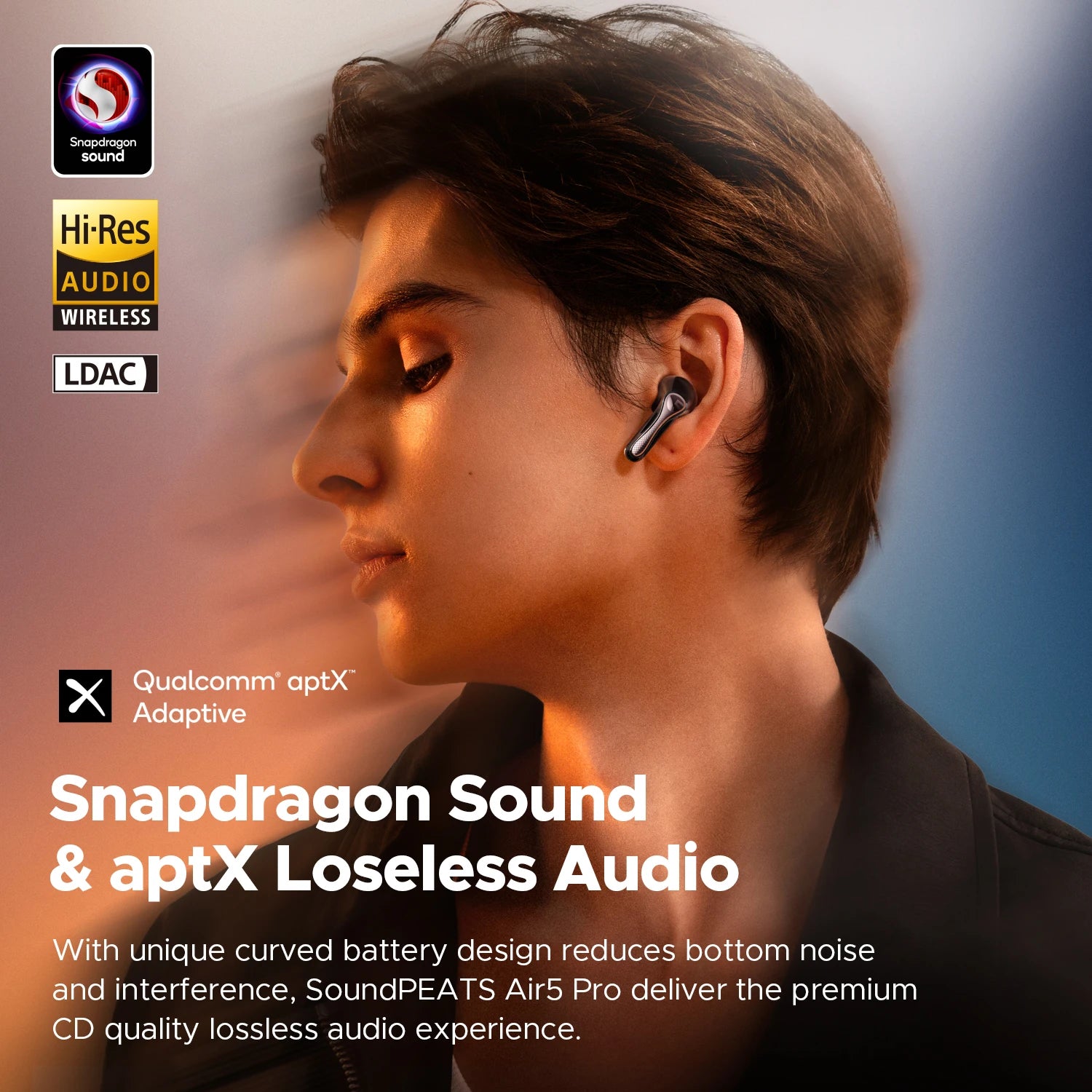 SOUNDPEATS Air5 Pro Wireless Earphones 55 dB Adaptive Hybrid ANC Bluetooth 5.4 Earbuds, Hi-Res LDAC AptX Lossless,6 Mics AI ENC