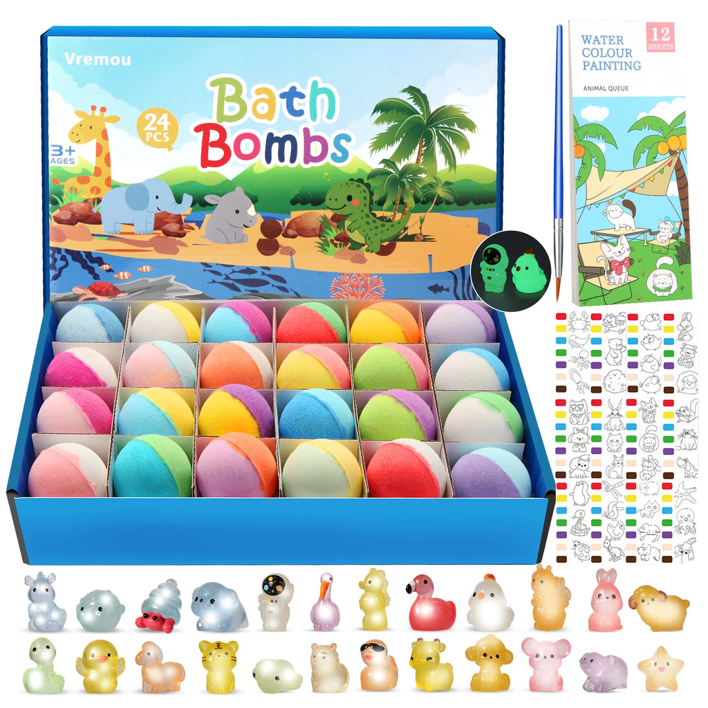 Bath Bombs for Kids with Toy Inside, 24 Pcs Natural and Organic Bubble Bath Bombs with Glow-in-The-Dark Surprise Inside
