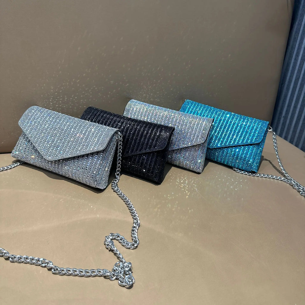 JIOMAY Rhinestones Bag for Women 2024 Mini Purses and Handbags Clutch Wallets Ladies PU Leather Chain Party Evening Shoulder Bag