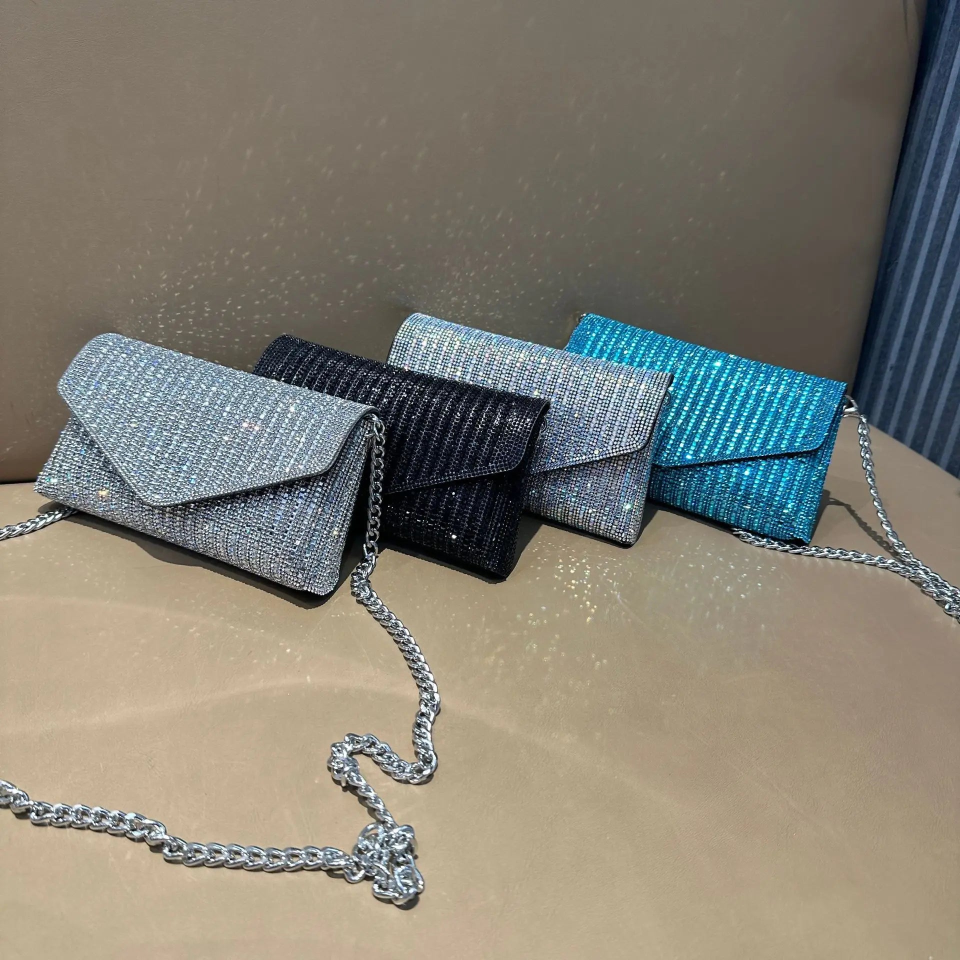 JIOMAY Rhinestones Bag for Women 2024 Mini Purses and Handbags Clutch Wallets Ladies PU Leather Chain Party Evening Shoulder Bag
