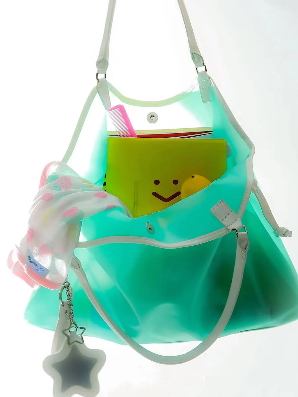2026 Summer New Korean Style Y2K Jelly Tote Bag Large Capacity Transparent Drawstring Single Shoulder Bag For Commute