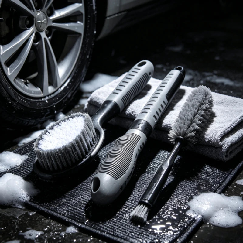 Car Wheel Brush Kit Tire Rim Cleaning Brush Set Heavy Duty Scrubber for Rims and Tires with Extendable Handle Car Wash Tool