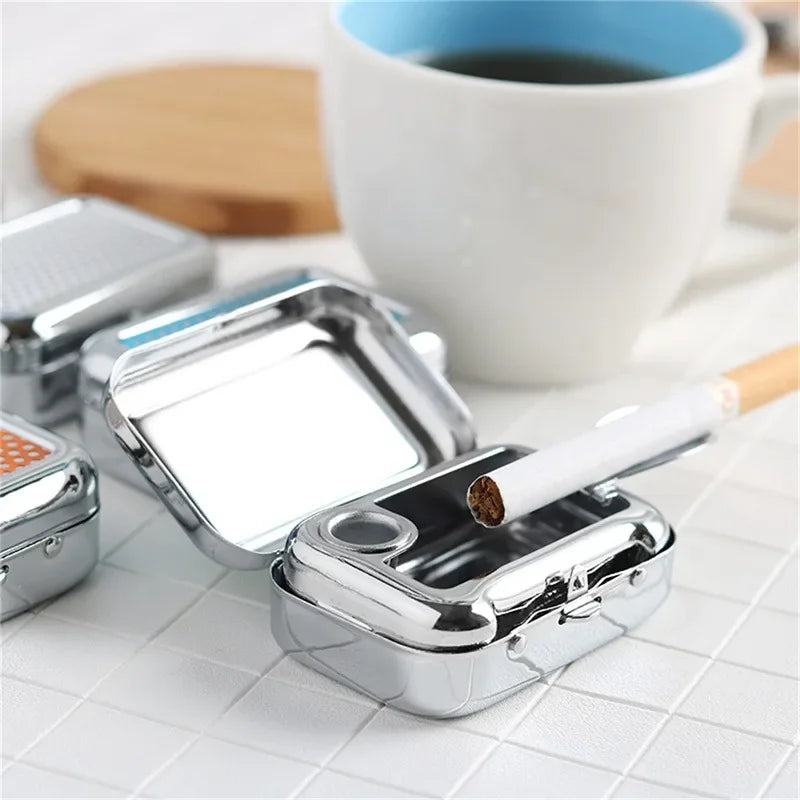 Mini Portable Metal Ashtray for Cars, Desk Ashtray with Lockable Lid, Pocket Ashtray, Gift for Men, 1Units.
